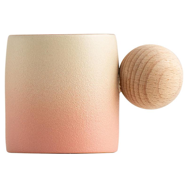 70ml Unikátní Stoare Šálek na čaj s dřevěnou kuličkovou rukojetí, Umělecký keramický hrnek na kávu pro odpolední čaj