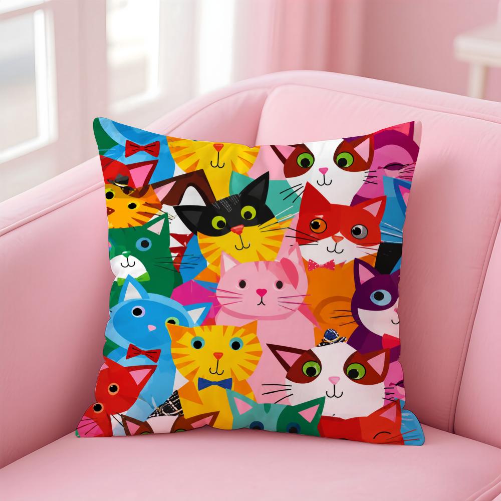 Cute Cat Print Cushion Cover Short Plush Soft DoubleSided Printing Pillow Case Cozy Sofa Bedroom Home Decor Gift