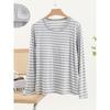 Chest Pad Modal round Neck Bottoming Shirt Women Plus size Slimming Bra-Free Stripe Pajamas Loose Long sleeve Casual Top