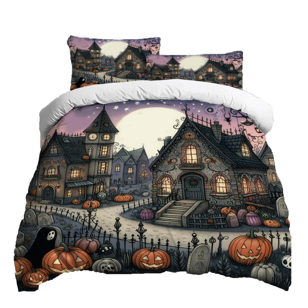 Halloween Three-piece Bedding Set Quilt Cover Pillowcase Brushed Fabric Thickened