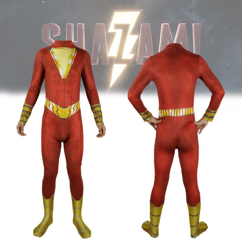 Golden Thunder Shazam Bodysuit Halloween Costume For Kids And Adults