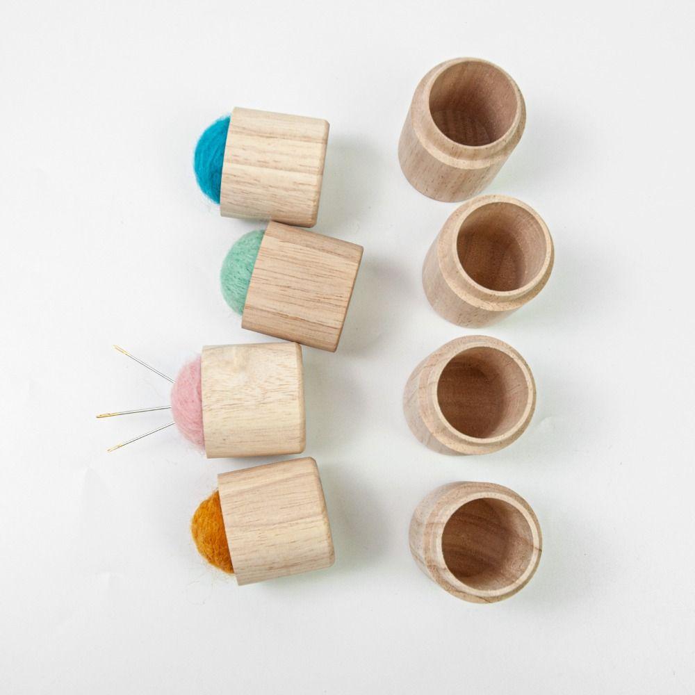 Stitching Pins Sewing Needle Cylinder Box Embroidery Craft Woode Needles Storage Holder Pin Cushion Needles Container