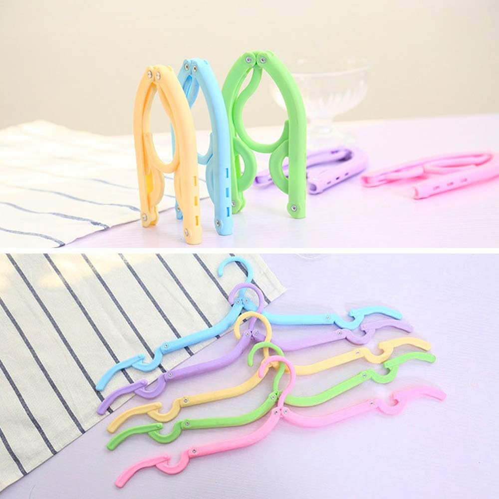 10 Pcs Portable Colored Folding Clothes Hangers, Portable Folding Travel Hangers, Clothes Drying Rack for Travel(5 Colors)