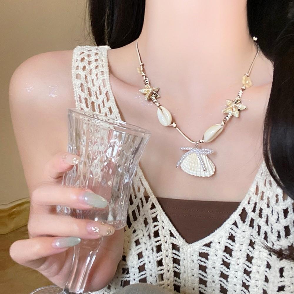 Pearl Shell Starfish Necklace Summer Sea Series Starfish Beach Neck Chain Daily