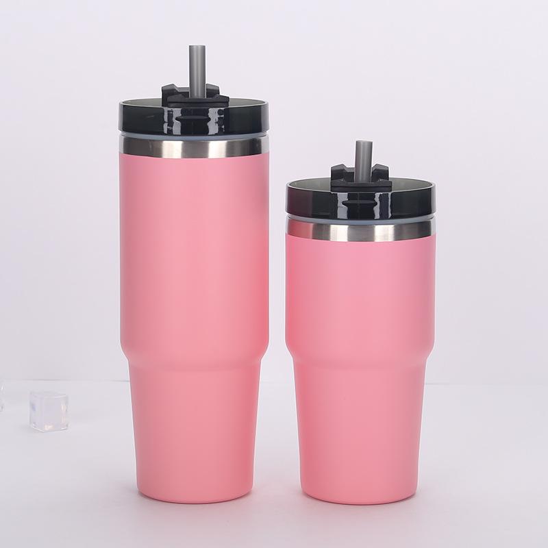 

Bingba Cup 304 Stainless Steel Double-Layer Vacuum Color Spray Straw Cup, American Coke Cup 20oz рожевий