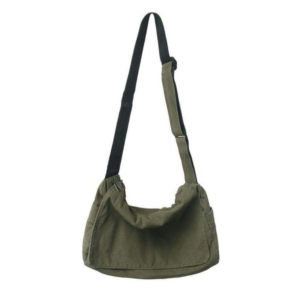 Fuji-cellar Newspaper Bag, Canvas Fabric, 2-Way, Vintage Grunge Military Messenger Bag (Moss Green)