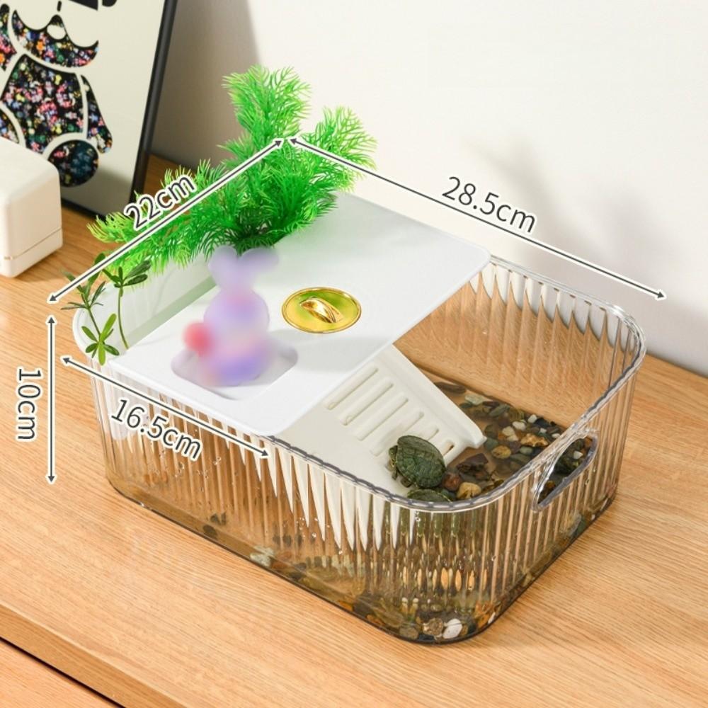 

New Plastic Turtle Tank Easy Clean Clear Turtle Habitat Multi-functional Sunbathing Platform Small Pet Tank Pet Supplies
