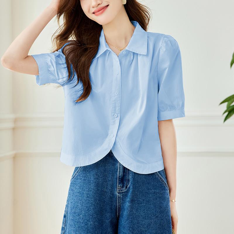 

Темпераментная рубашка с лацканами и короткими рукавами для женщин. Летняя новинка. Нишевый дизайн. Топ-рубашка XXL синий