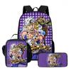 JoJos Bizarre Adventure Kinder Schulrucksack Set Mit Brotdose Federmäppchen - Cartoon Druck Ergonomisches Design Klassen 3-4