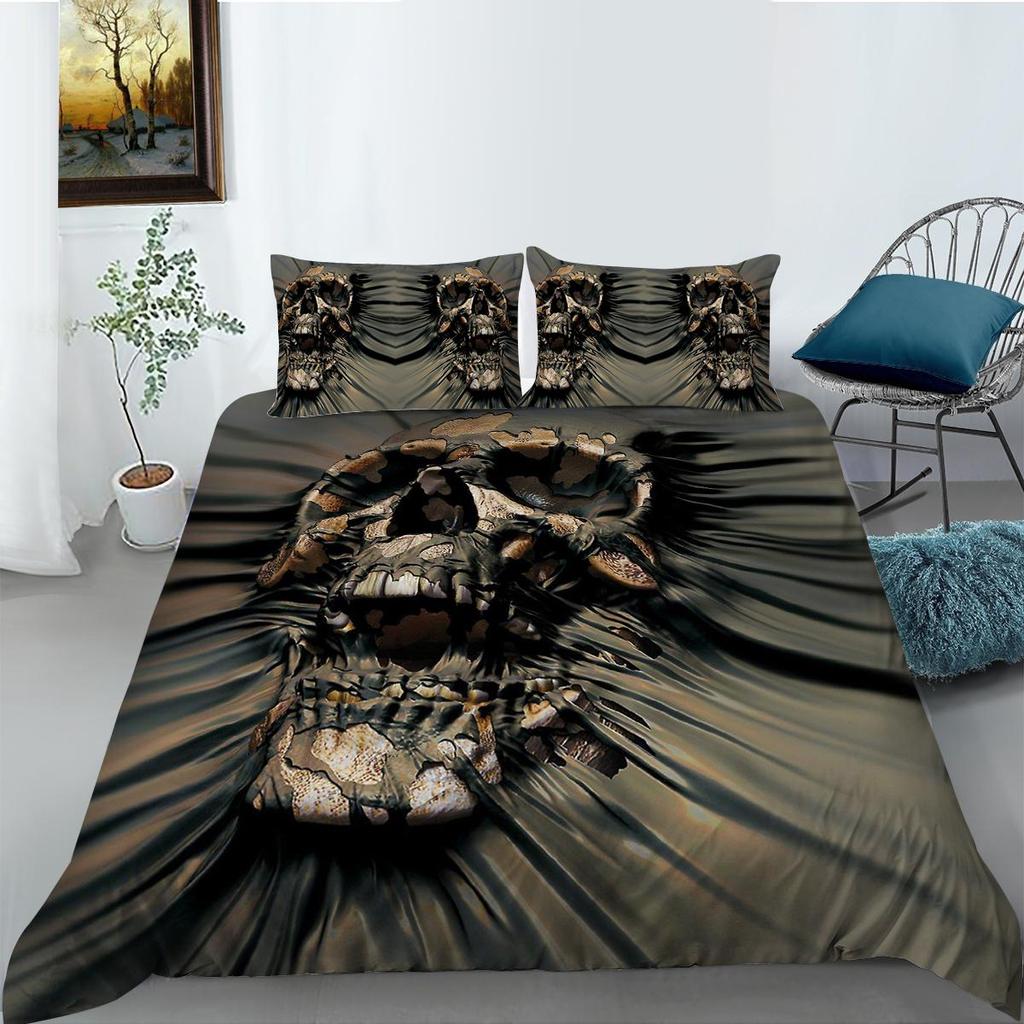 Completo Copripiumino Set Copripiumino Stampa Teschio Motivo Lupo Copripiumino Ragazzo Uomo King Size Biancheria da Letto