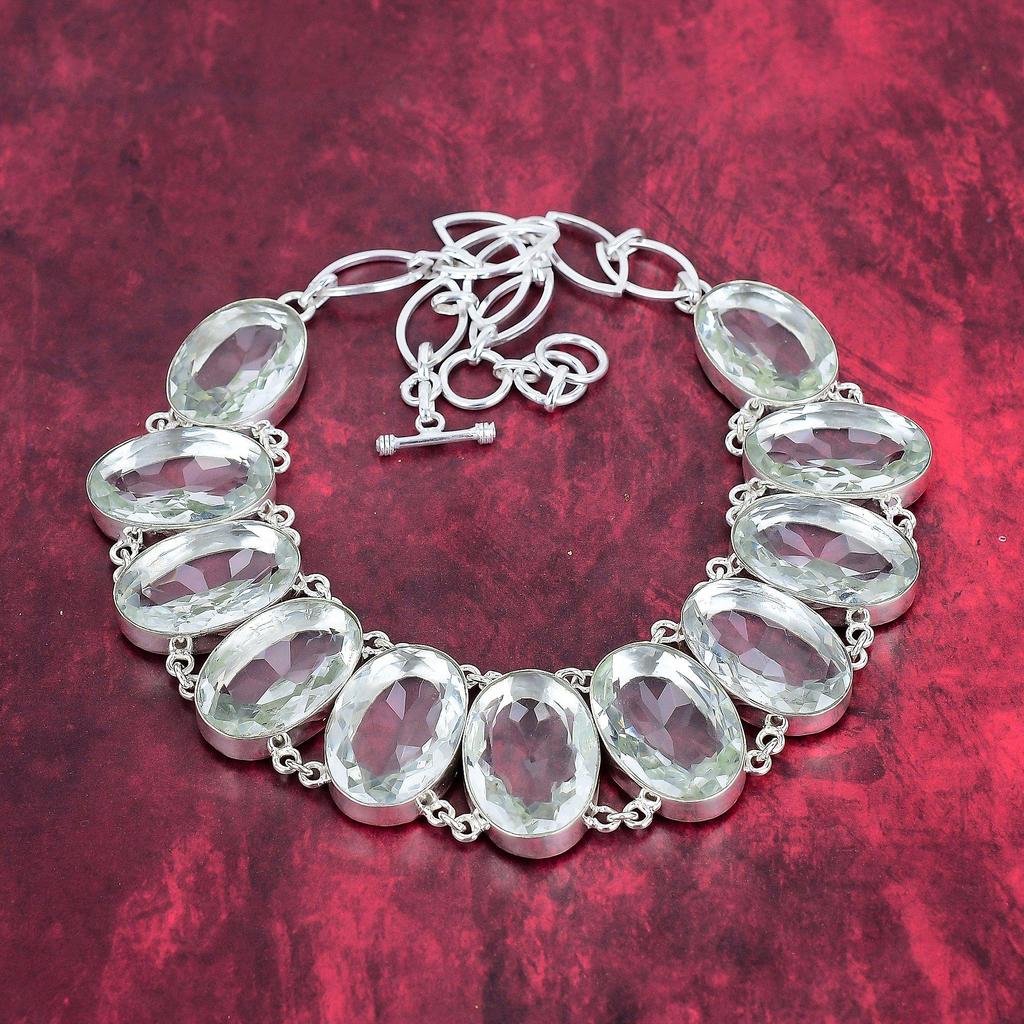 Faceted White Topaz Jewelry Handmade Gemstone Necklace, 925 Solid Sterling Silver Necklace Unique Design Jewelry, Adjustable Chain Necklace