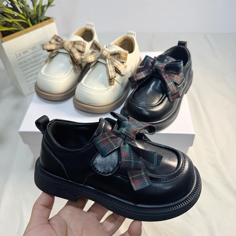 Chic Plaid Bow Korean Loafers for Girls: Stylish Princess Leather Shoes