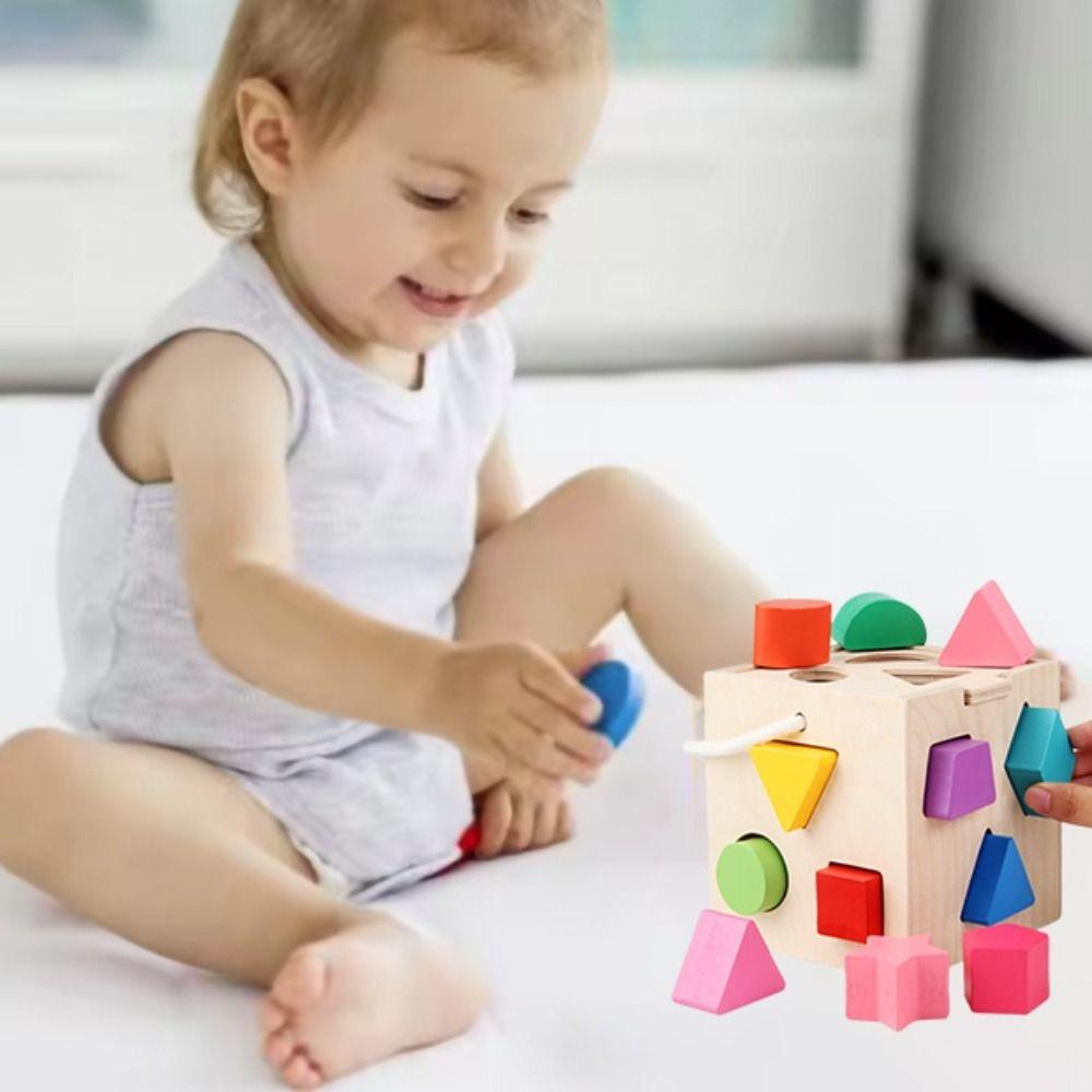 13 Hole Montessori Shape Sorter Square Box Building Blocks Montessori Shape Matching Toys  Baby