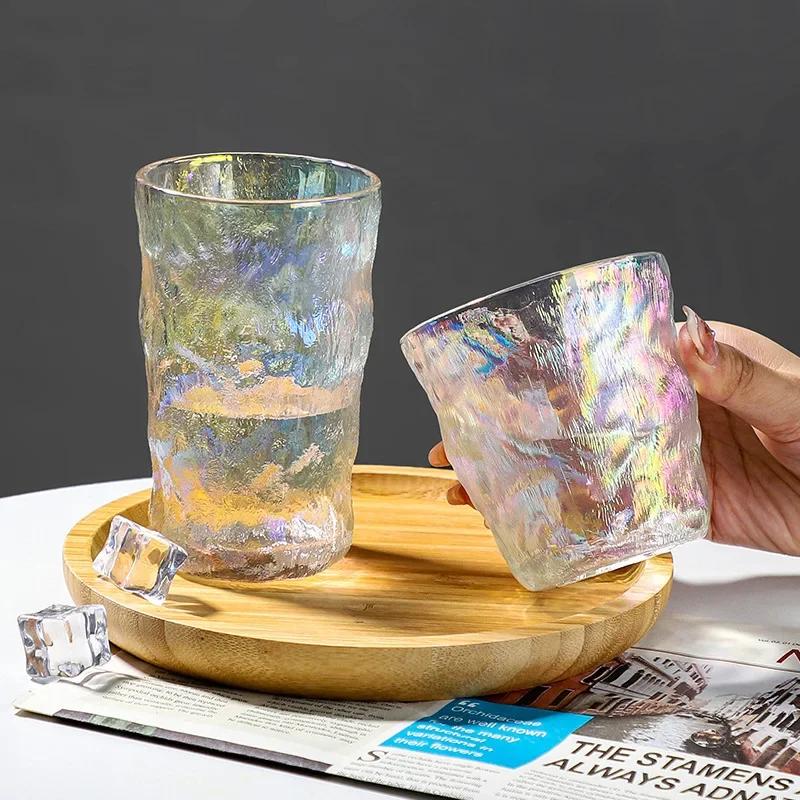 2pcs Colored Milk Cups 300ml/400ml Glacier Cup Simple Household Luxury Colorful Tree Pattern Glass Drinkware Wholesale Water Cup