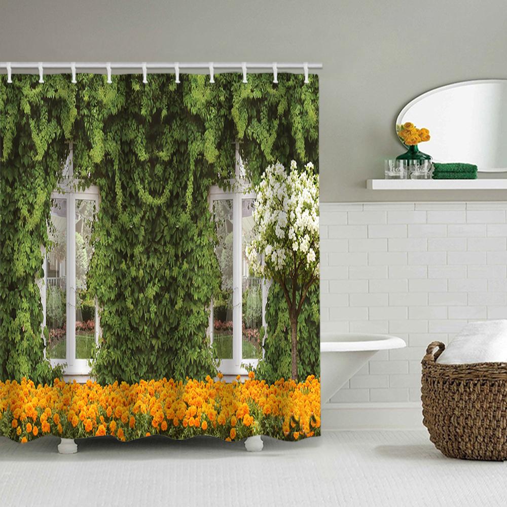 1/4 Forest Waterfall Print Shower Curtains, Toilet Seat Decoration, Shower Curtain with Carpet and Toilet Lid, 70.8x70.8 Inch