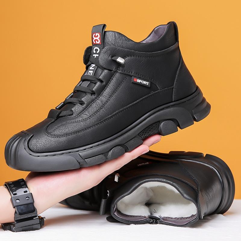 Cotton Shoes Men's Winter High-top Outdoor Mountaineering Waterproof and Non-slip Fur Integrated Snow Boots Men's Velvet Warm Cotton Shoes