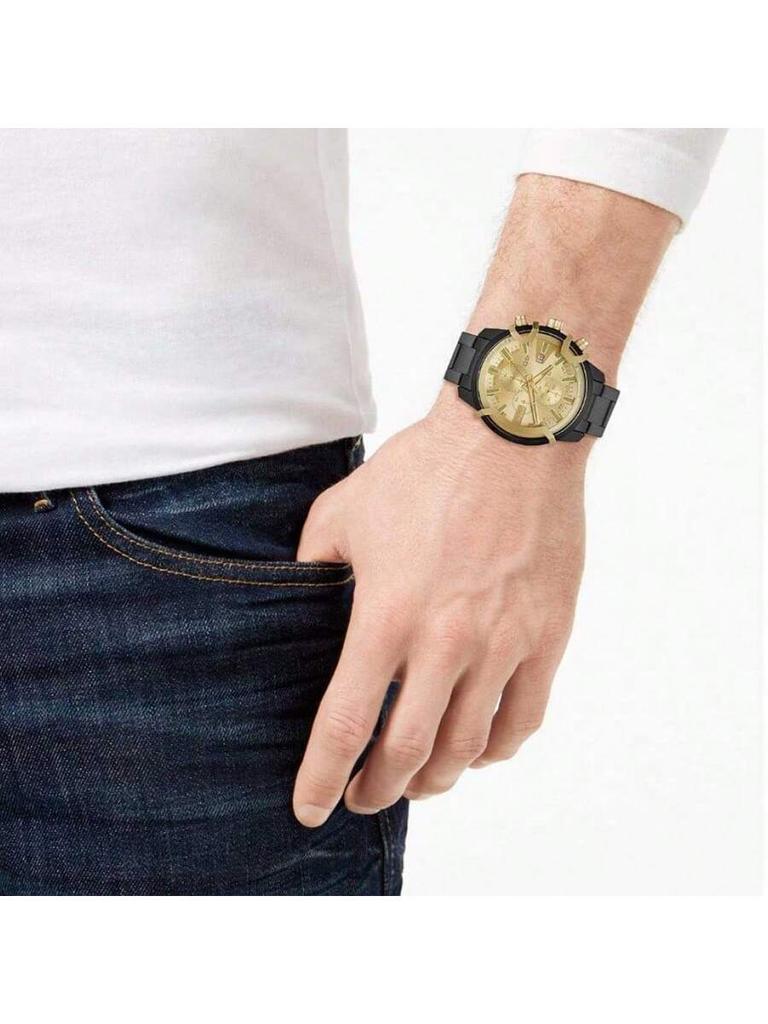 Timer-Modell lässige modische Herren-Quarzuhr DZ4525, gefertigt aus schwarzem Edelstahl, mit rundem Zifferblatt und spiegelnder Oberfläche mit Farbverlauf Armbanduhr.