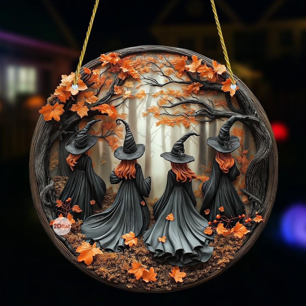Gothic Witch Door Window Hanging Pendant 2D Flat Magical Home Door Decoration Acrylic Medal Halloween Decoration Holiday Gift