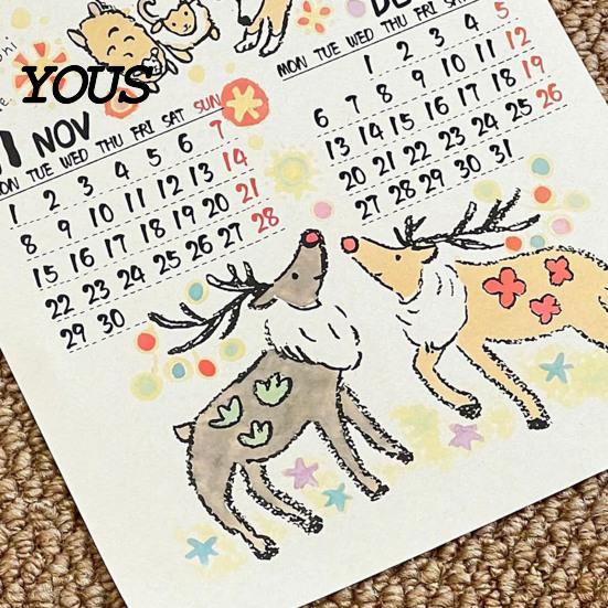 Dekoratives Wandpapier 2027 Tier-Doodle-Kalender, Niedliche handgezeichnete Illustration Hängender Planer mit zweimonatigem Zeitplan-Organisator Baumwollschnur,