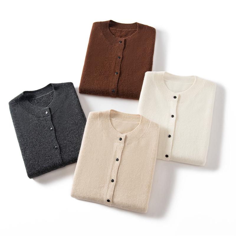 Pure Cashmere Single-Breasted Casual Cardigan Vest: Versatile Loose Solid Color Round Neck Knit Sweater for Autumn and Winter