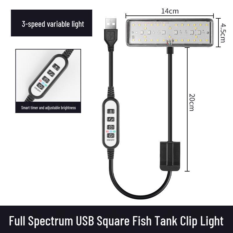Aquarium Clip-On Light: Full Spectrum Plant & Algae Light with USB Smart Timer Switch