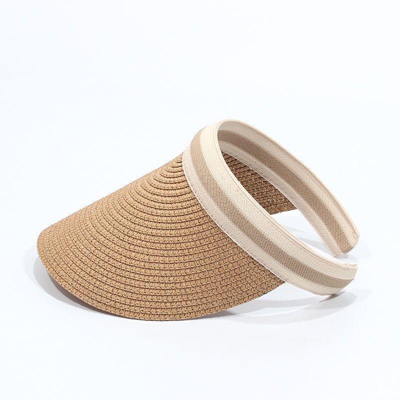 New Summer Raffia Straw Sun Protection Hat Open Top Straw Hat Striped Versatile Uv Protection Women'S Casual Baseball Cap