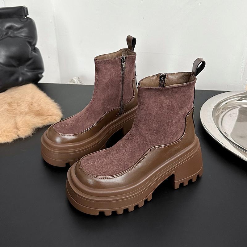 

Винтажные женские ботильоны на толстой платформе, увеличивающие рост, короткие ботильоны, модная осенне-зимняя женская обувь 35 коричневый