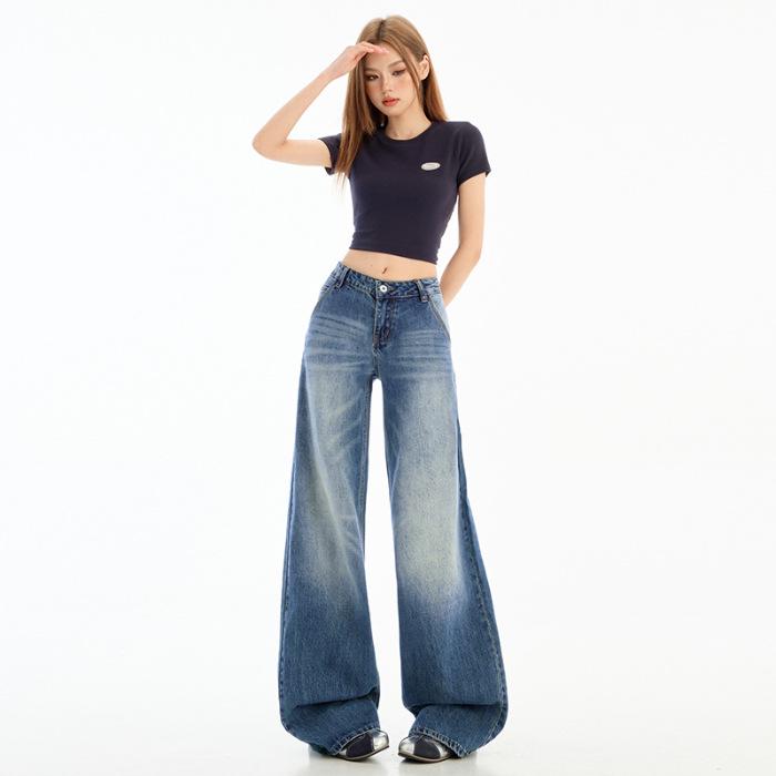 Retro Low Rise Wide-Leg Jeans for Women - Spring 2025 Collection XS