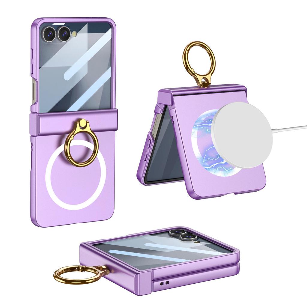 GKK Samsung Z Flip 7 Small Folding Hinge Full Coverage Shell with Finger Ring Buckle and Frosted Hard Shell