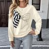 Autumn 2025 Sweet Striped Bow Sweatshirt for Women