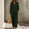 European and American in-stock cross-border foreign trade women's new casual button V-neck long-sleeve top and pants set