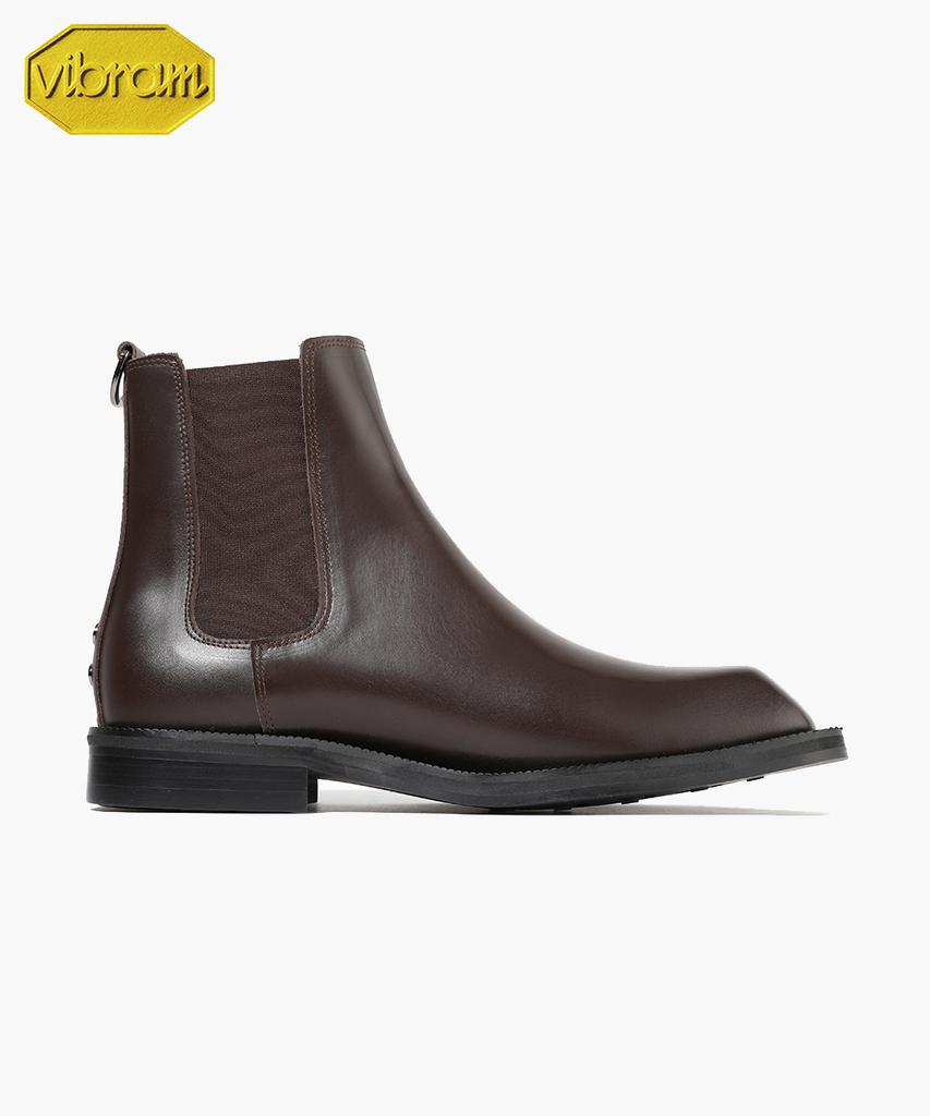 Firenze Atelier [Vibram] Volume Square Toe Standard Rubber Sole Chelsea Boots 9420 [Brown Fg]