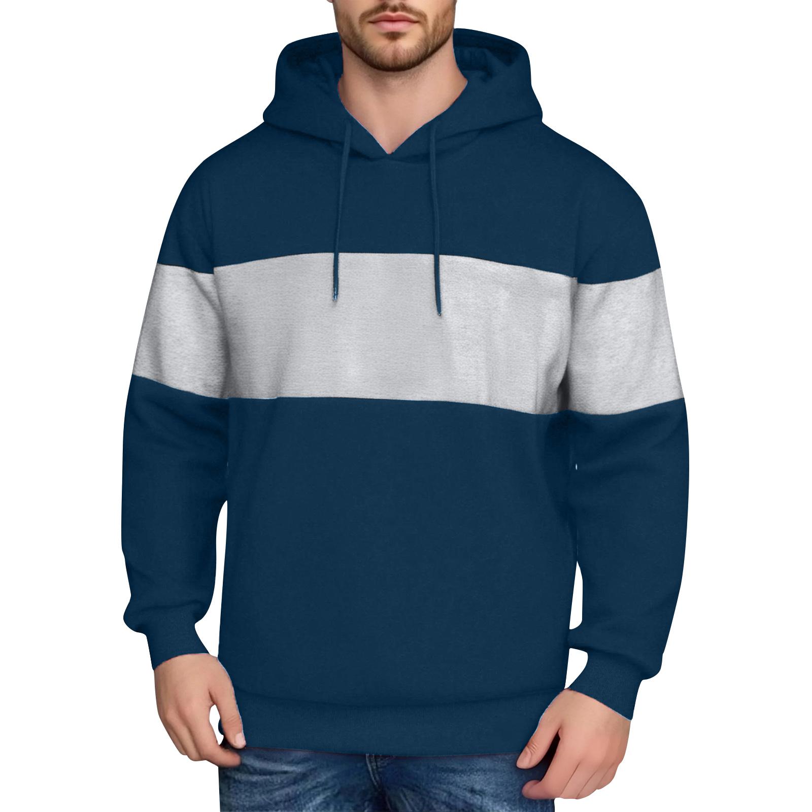 

Men s Hooded Sweatshirt, Contrasting Color Sweatshirt, Sports Casual Jacket M тёмно-синий