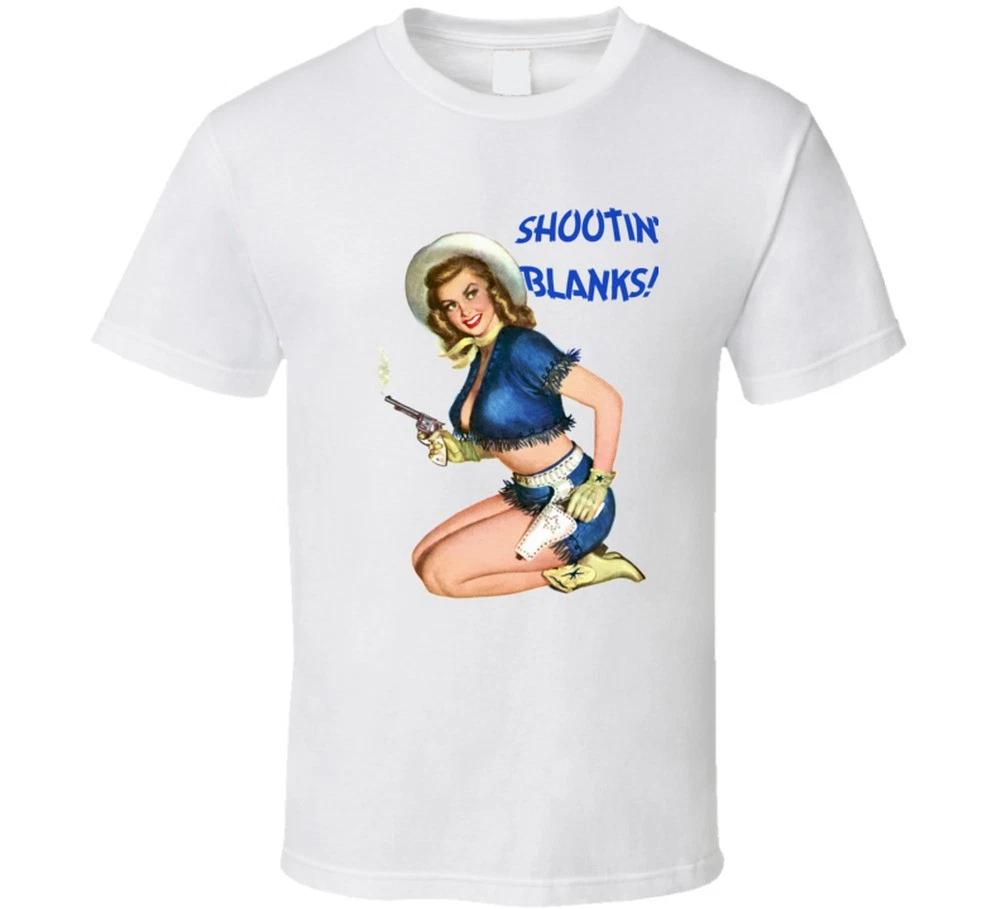 Shootin  Blanks Retro Vintage T-shirt Western Tee Cowgirl 50s Pinup Funny Guns S
