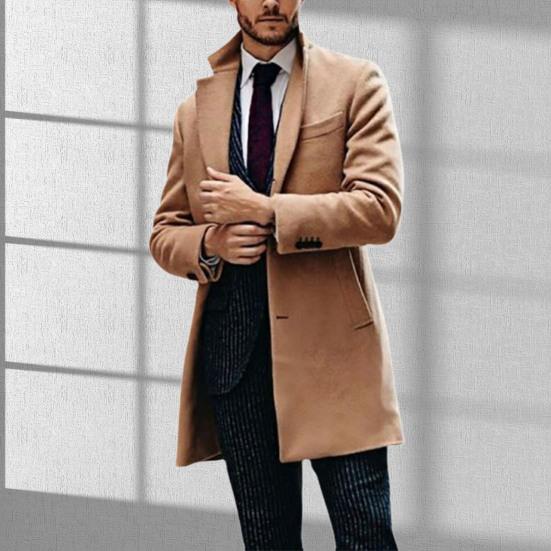 Trench Coat Single-breasted Turn-down Collar British Style Formal Thermal Men Coat for Autumn