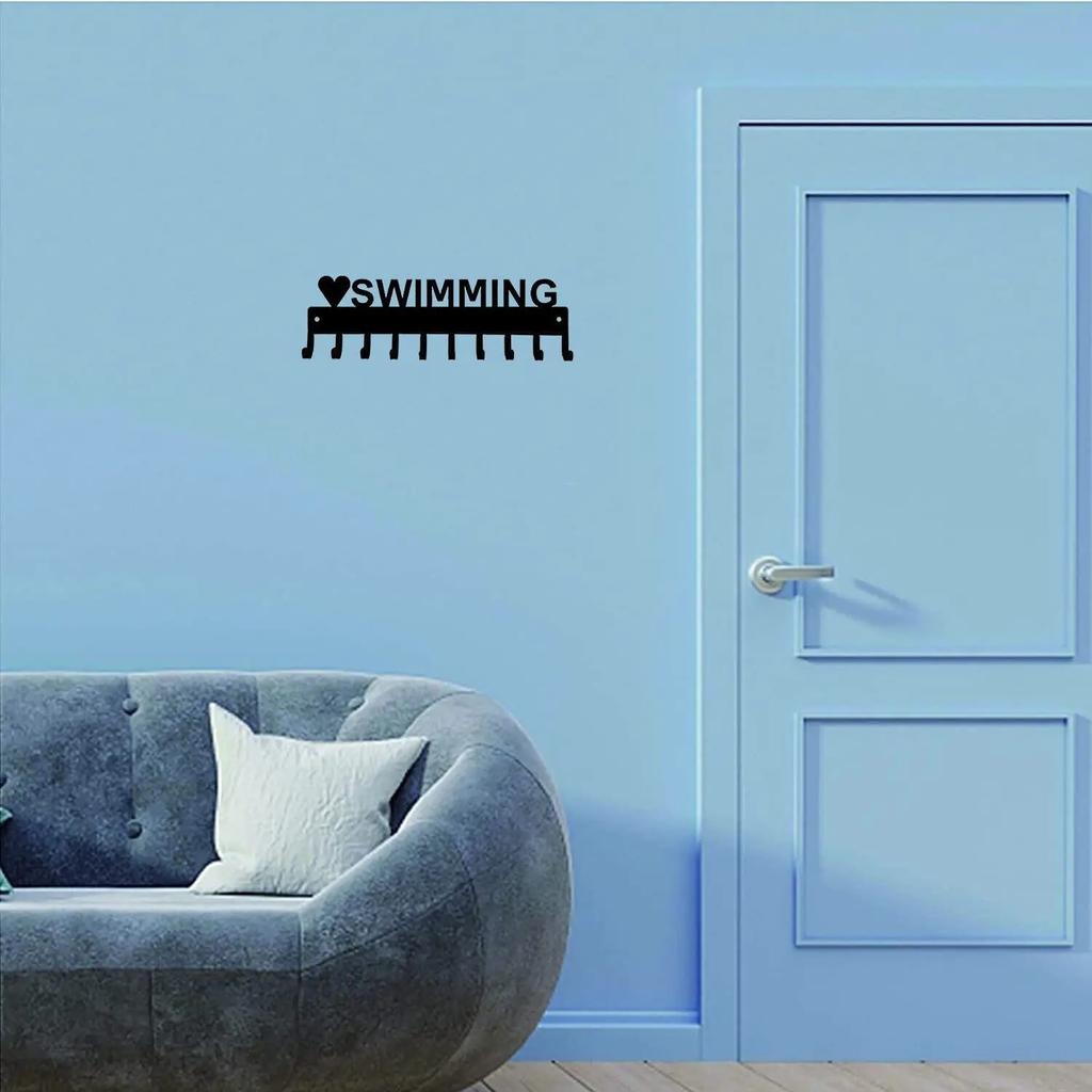 Love Swimming Medal Hanger Rack - 14.5 Inches with 10 Hooks Metal Wall Art Display Organizer Wall-mounted Decor for Medals