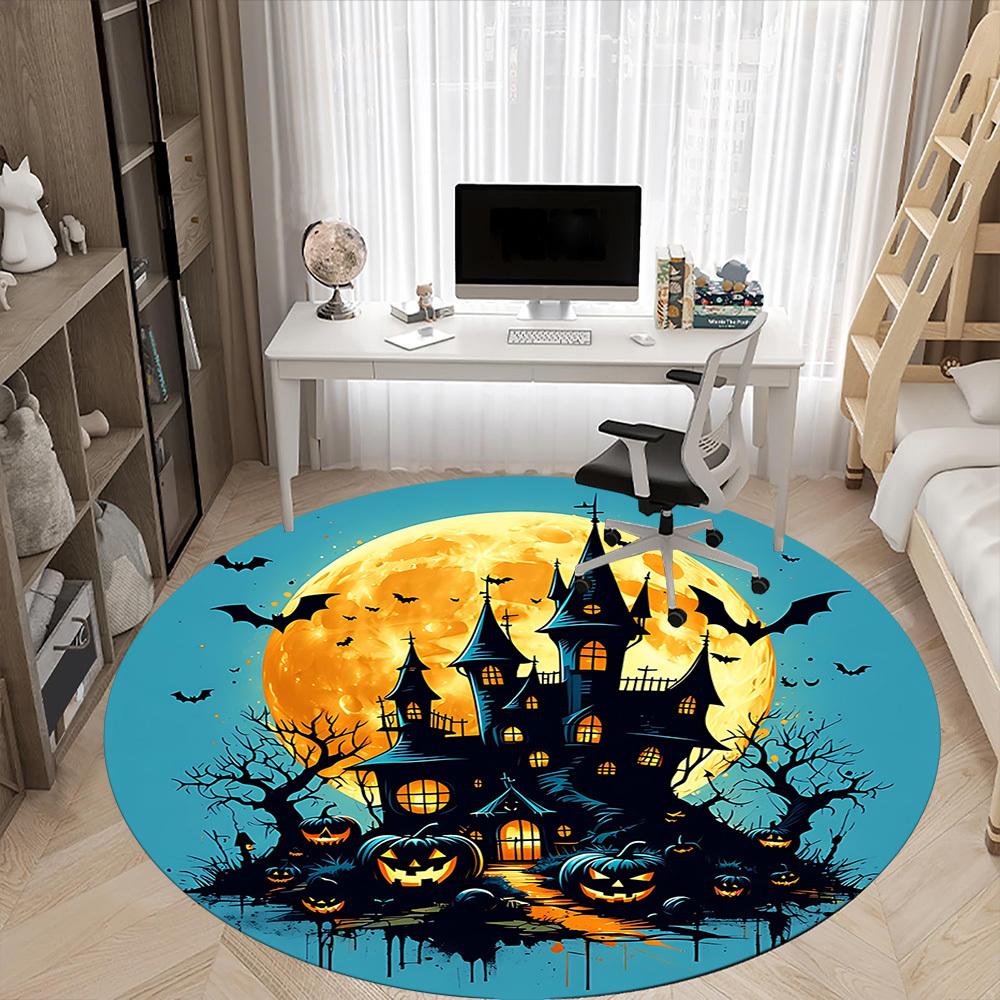 1pc Halloween Haunted Office Round Area Rug, Under Office Chairs Bedroom Living Room Home Decor, Room Deco, Available in Various Sizes