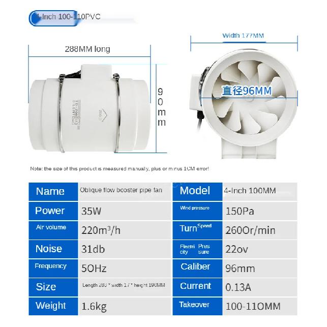 3''4''5''6'' Exhaust Fan Silent Inline Pipe Duct Fan Bathroom Extractor Ventilation Kitchen Toilet Wall Air Clean Ventilator