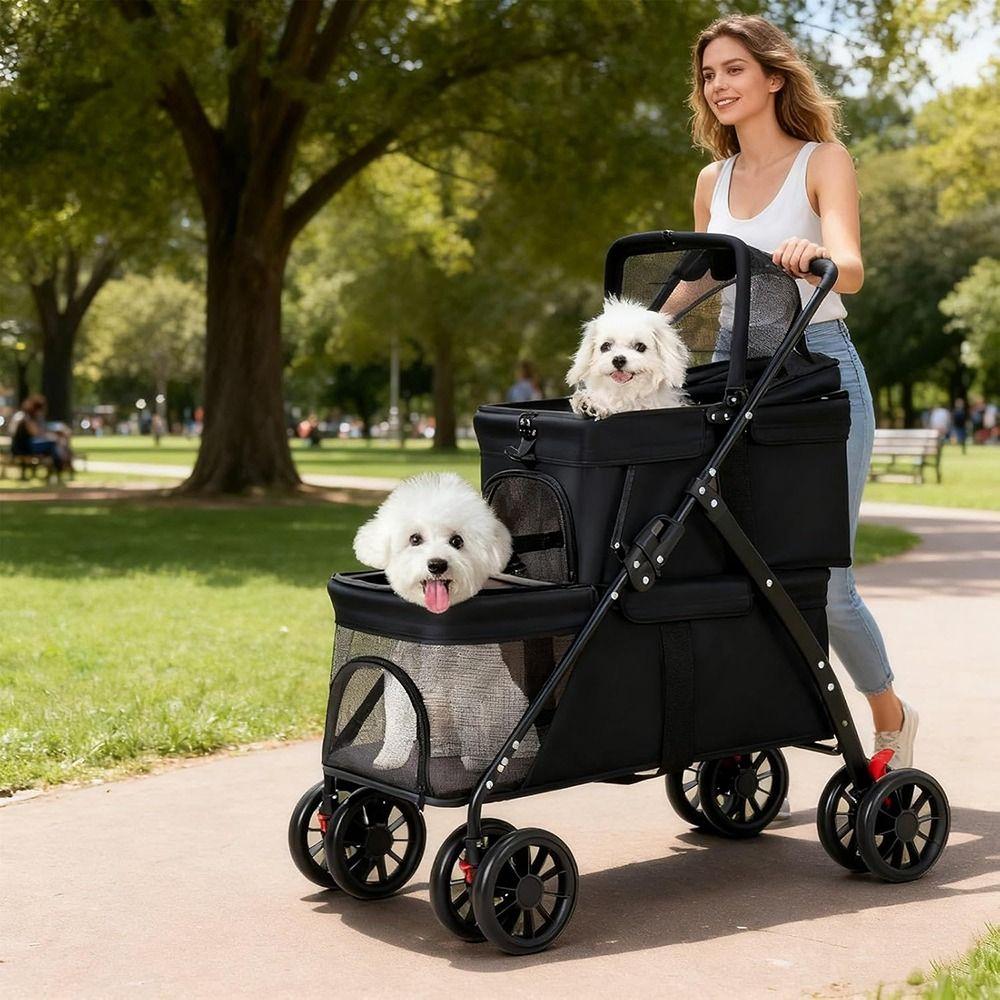 Foldable Double Pet Stroller with 2 Carriages Dog Stroller New Cat Strollers for Dogs and Cats