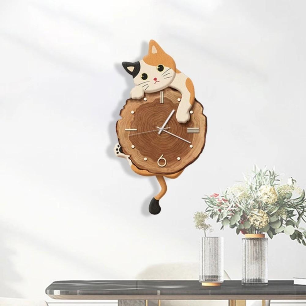 Tail Swing Wall Mounted Clock Cute Cat Hanging Clock Modern Style Cat Wall Clock  Bedroom