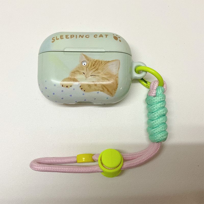 

Airpodspro2 Headphone Case Pro2 Earphone Case Second and Third Generation Noise Reduction Kitten Cure 3 Generation Fourth Generation Couple Idle Style Apple Airpods Pro [Sleep Orange Cat] Pink Lanyard