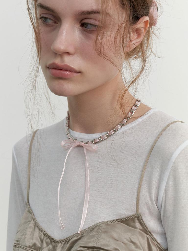 Love Me Monster Bebe Sheer Ribbon Chain Necklace (L241Mnk090)