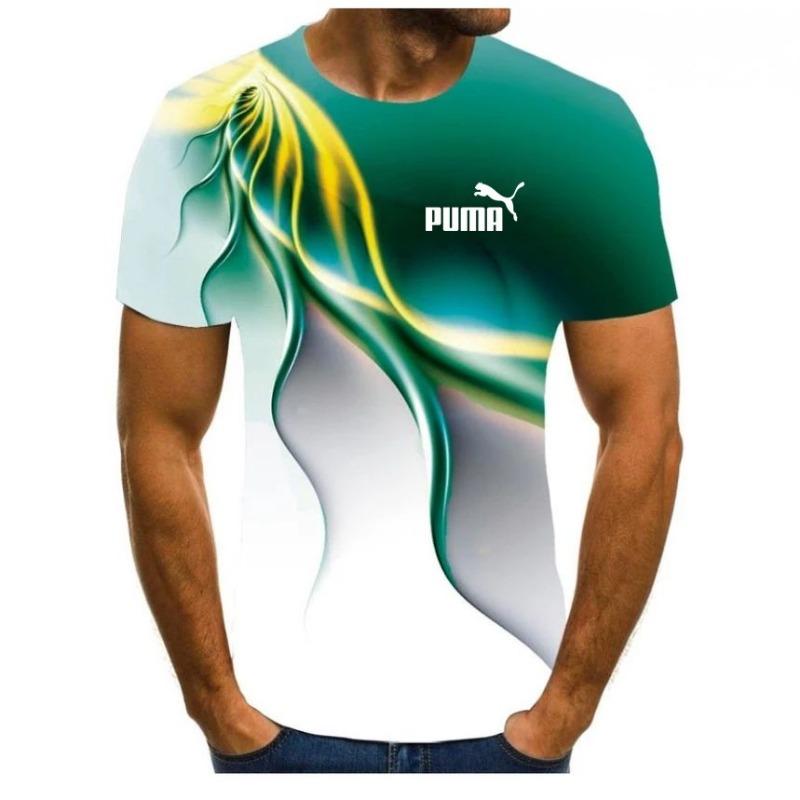 Men's 3D Printed T-shirt with Summer Flame Pattern, Sports and Casual Breathable Short Sleeved Shirt
