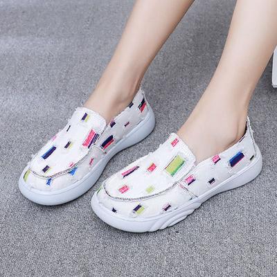 Nowe Damskie Buty Materiałowe Sezonowe Płaskie Casualowe Sneakersy Moda Kolorowy Patchwork Frędzle Buty Płócienne Miękka Podeszwa Platforma Mokasyny