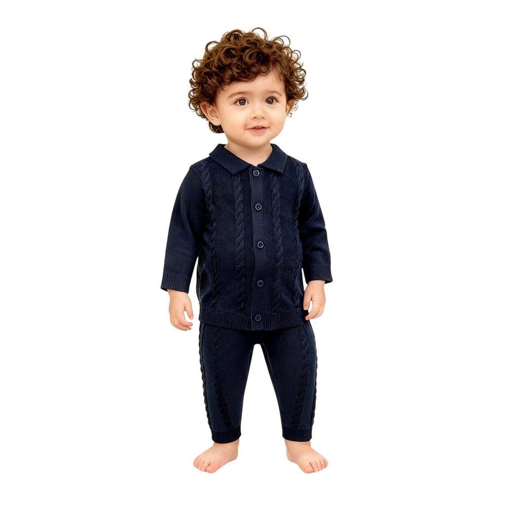 Pretty Green Baby Boys Cable Knit Long Pyjama Set