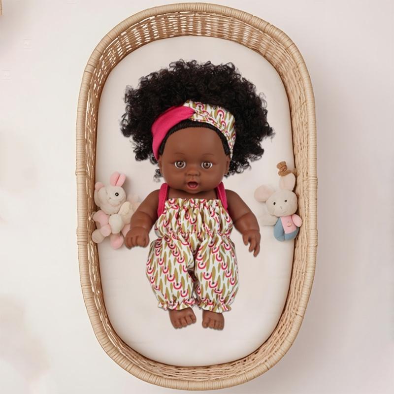 8inch Soft Reborns African Doll For Children's Daily Comforting Imaginative Pretend Play Parenting Game Collectible Toy