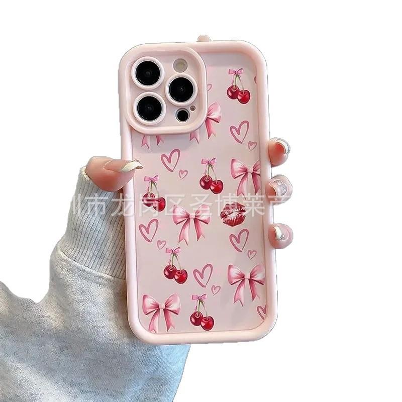Cherry bow is suitable for Apple 17promax mobile phone case iPhone16/15 emery 14/13 protective case.
