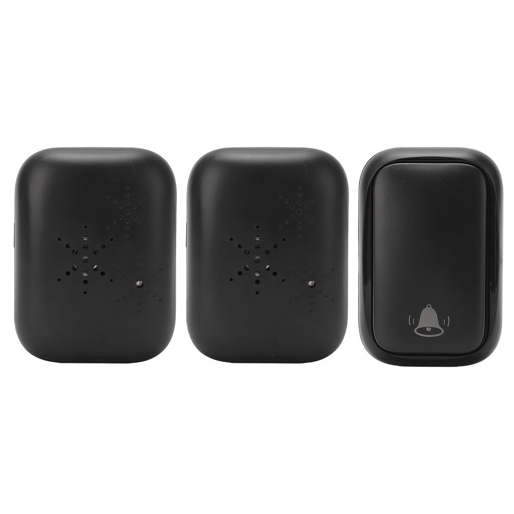 Wireless Doorbell ABS Black Self Powered 150m Range 433MHz with 2 Receivers for Home Hotel Factory AC
