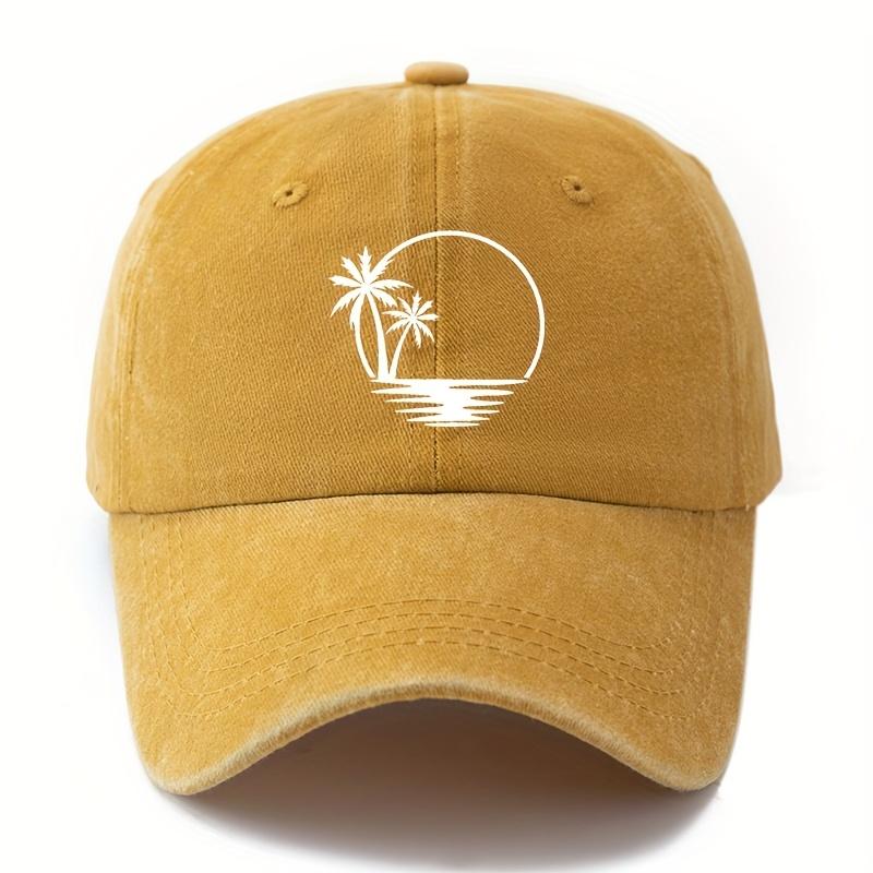 Printed coconut tree baseball cap versatile retro distressed outdoor sun protection lightweight duckbill cap truck driver cap.