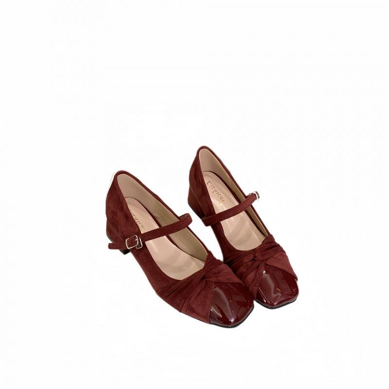 Grov hæl fransk kveldsbris firkantet tå Mary Jane enkeltsko damesko 2025 nye middelhælede damesko